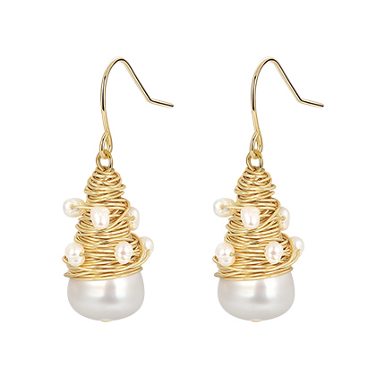 NATURALLY JOJO  巴洛克珍珠金属丝缠绕耳饰女士耳坠