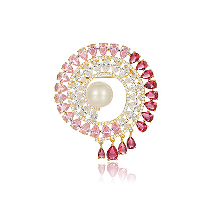 NATURALLY JOJO  微镶彩色锆石胸针珍珠胸花披肩扣大别针外套扣针