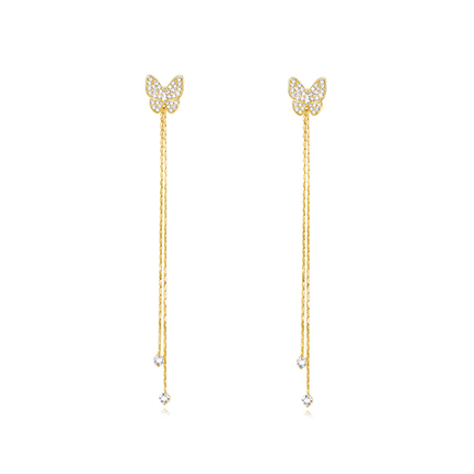 NATURALLY JOJO S925银针镶钻蝴蝶流苏一款两戴耳钉
